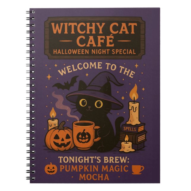 Caderno Espiral Notebook do Castelo da Bruxa de Halloween - Noite  (Frente)
