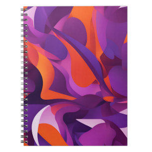 Caderno Espiral Notebook do Designer com Abstrato púrpura e laranj