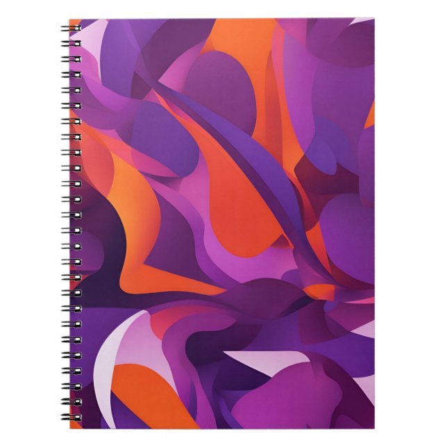 Caderno Espiral Notebook do Designer com Abstrato púrpura e laranj (Frente)