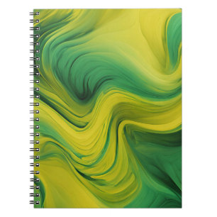 Caderno Espiral Notebook do Designer com Abstrato Verde e Amarelo