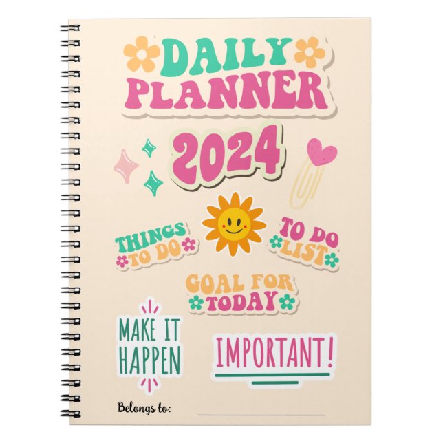 Caderno Espiral Notebook do Planejador Diário com um Som Feliz (Frente)