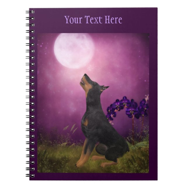 Caderno Espiral Notebook Doberman Moon Fantasy Dog Art (Frente)