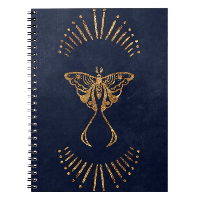 Caderno Espiral Notebook Dourado azul Místico e Elegante (Frente)