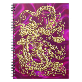 Caderno Espiral Notebook Dourado Dragão Magenta Satin Lush Dourado