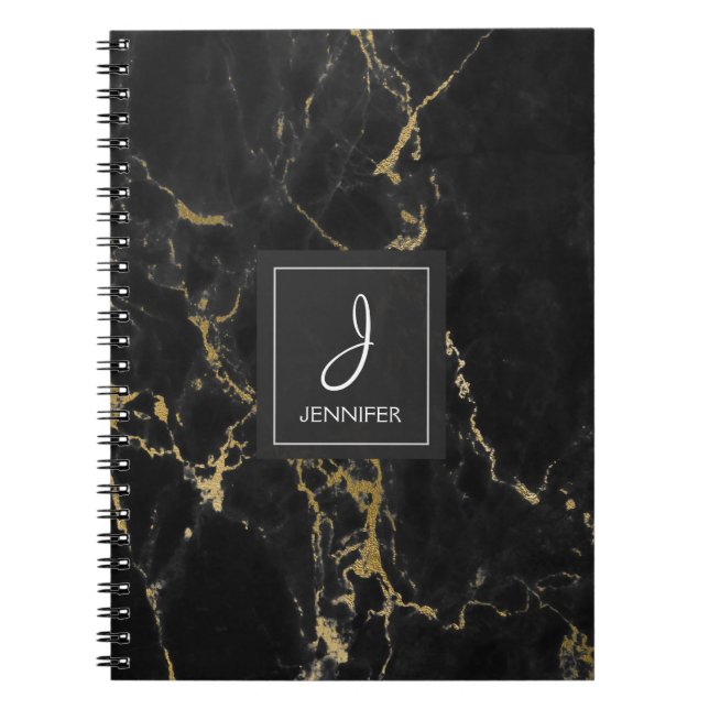Caderno Espiral Notebook Dourado e preto para monograma (Frente)