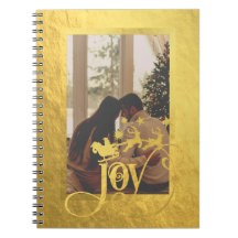 Notebook Dourado espiral com fotos de Natal