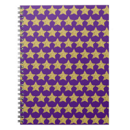 Caderno Espiral Notebook Dourado Glitter Stars Roxo