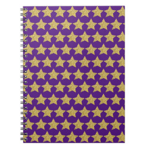 Caderno Espiral Notebook Dourado Glitter Stars Roxo