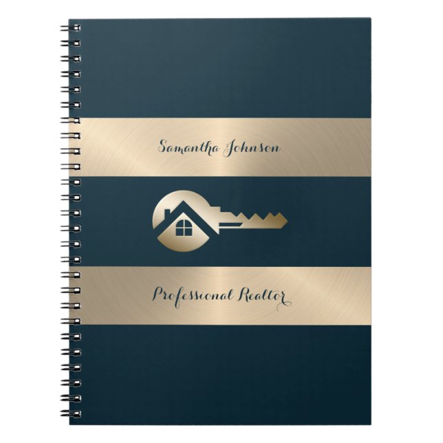 Caderno Espiral Notebook Dourado moderno Blue Spruce Real Estate (Frente)