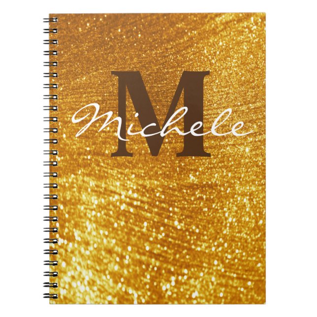 Caderno Espiral Notebook Dourado monograma personalizado (Frente)