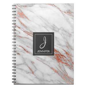 Caderno Espiral Notebook Dourado Rosa Marble Monograma