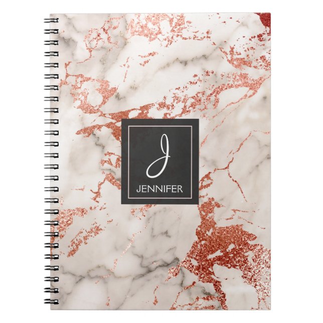 Caderno Espiral Notebook Dourado Rosa Marble Monograma (Frente)