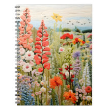 Notebook e Diário Bonito bordados de flores selvag