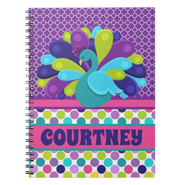 Caderno Espiral Notebook e Diário de pavão personalizado (Frente)