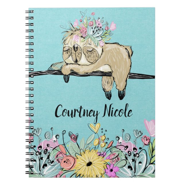 Caderno Espiral Notebook e Diário personalizados com preguiça (Frente)