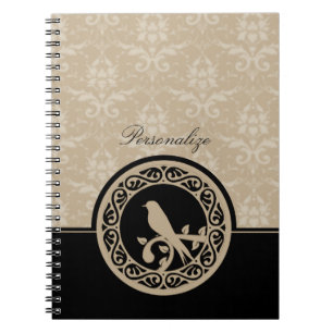 Caderno Espiral Notebook Ebony Lovebird Damask