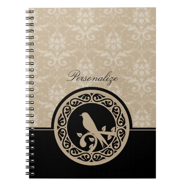 Caderno Espiral Notebook Ebony Lovebird Damask (Frente)