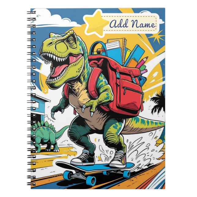 Caderno Espiral Notebook editável para a escola de dinossauro - mo (Frente)