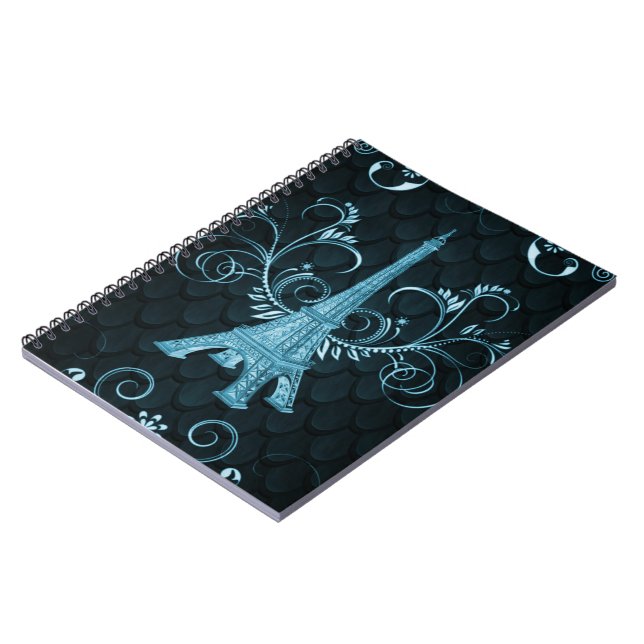 Caderno Espiral Notebook Eiffel Tower Blue Floral Swirls (Left Side)