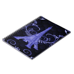 Caderno Espiral Notebook Eiffel Tower Purple Floral Swirls