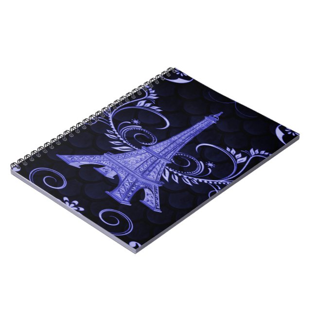 Caderno Espiral Notebook Eiffel Tower Purple Floral Swirls (Left Side)