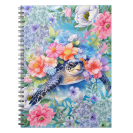 Caderno Espiral Notebook Elegant Watercolor Floral Sea Turtle