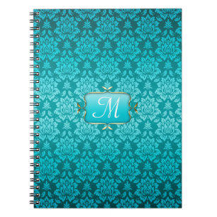 Caderno Espiral Notebook Elegante Aqua Damask
