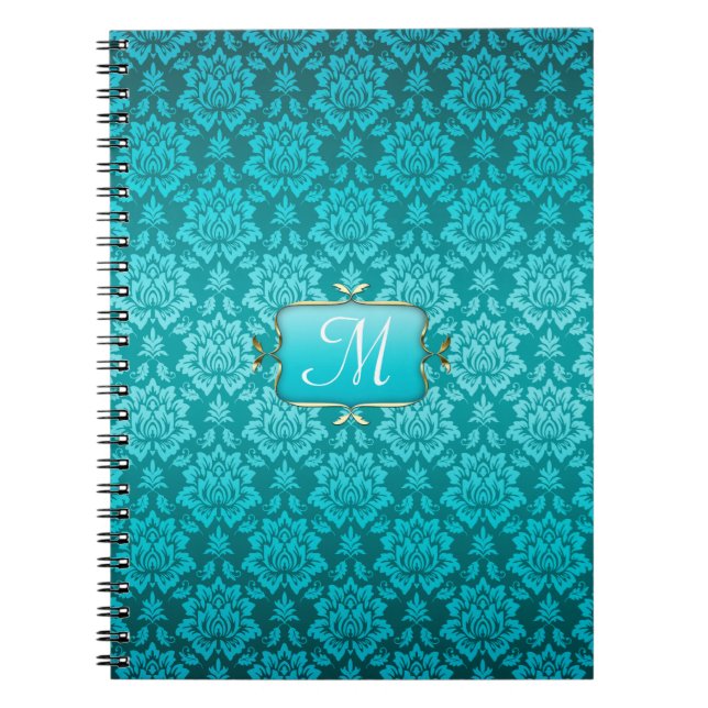 Caderno Espiral Notebook Elegante Aqua Damask (Frente)