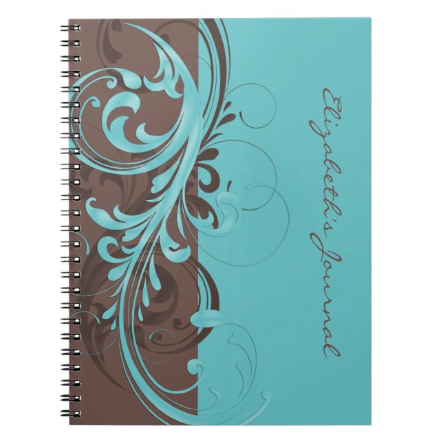 Caderno Espiral Notebook Elegante Blue Brown Personalizado para Di (Frente)