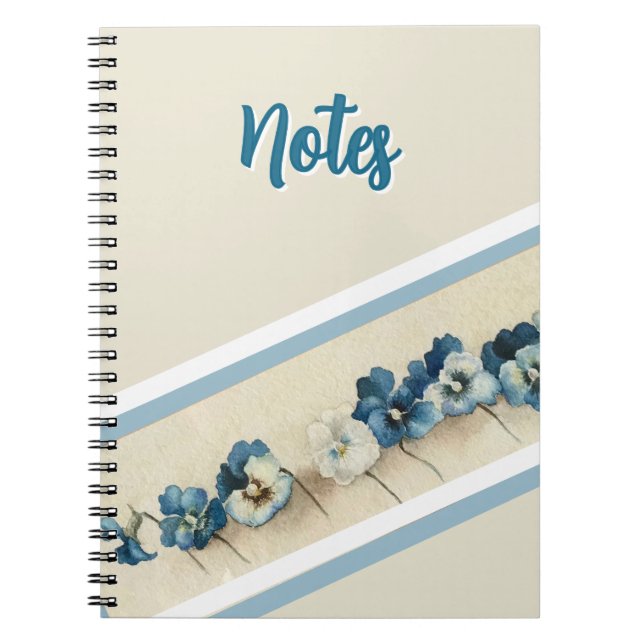 Caderno Espiral Notebook Elegante Blue Pansy Watercolor - Floral (Frente)