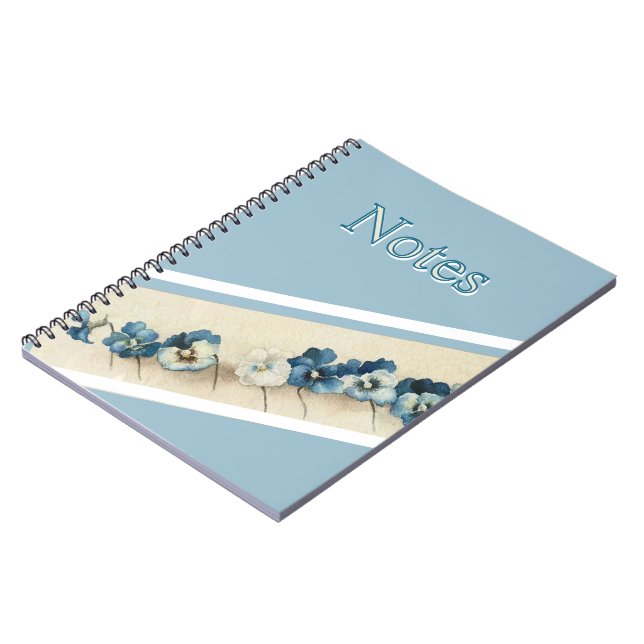 Caderno Espiral Notebook Elegante Blue Pansy Watercolor - Floral (Left Side)