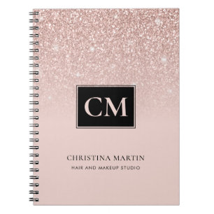Caderno Espiral Notebook Elegante Blush Link Ombre Monograma