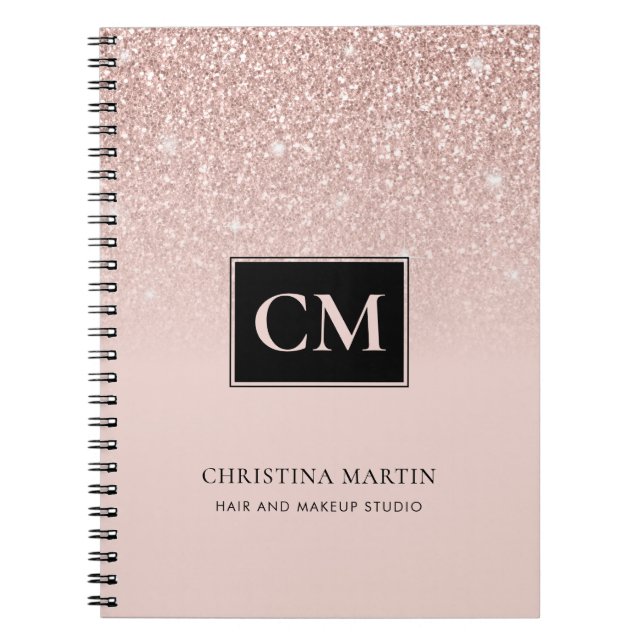 Caderno Espiral Notebook Elegante Blush Link Ombre Monograma (Frente)