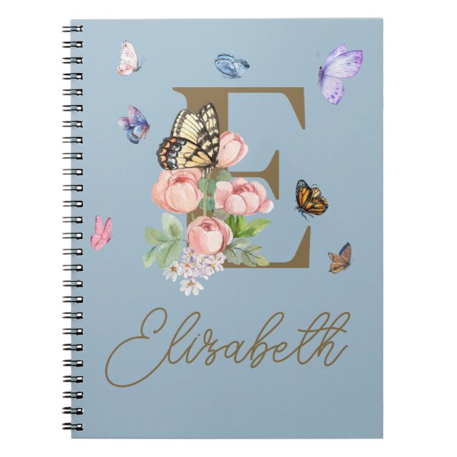 Caderno Espiral Notebook Elegante Borboleta Inicial (Frente)