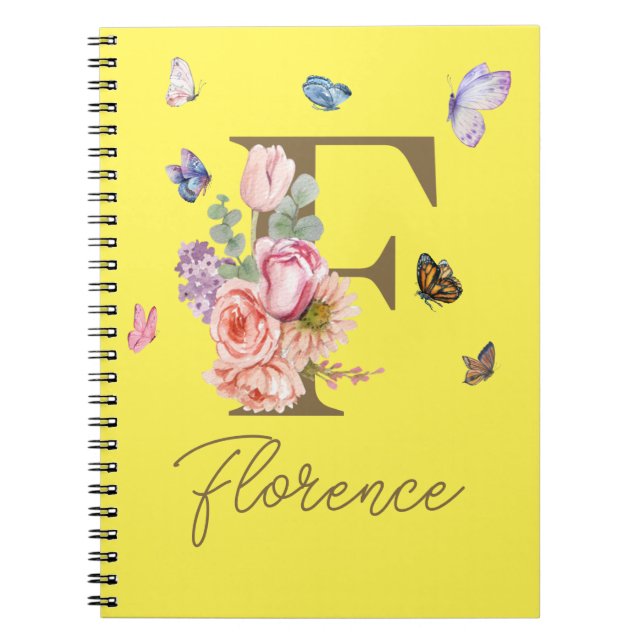 Caderno Espiral Notebook Elegante Borboleta Inicial (Frente)