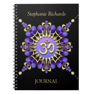 Caderno Espiral Notebook Elegante com Sinal Om Dourado de Satin Ro