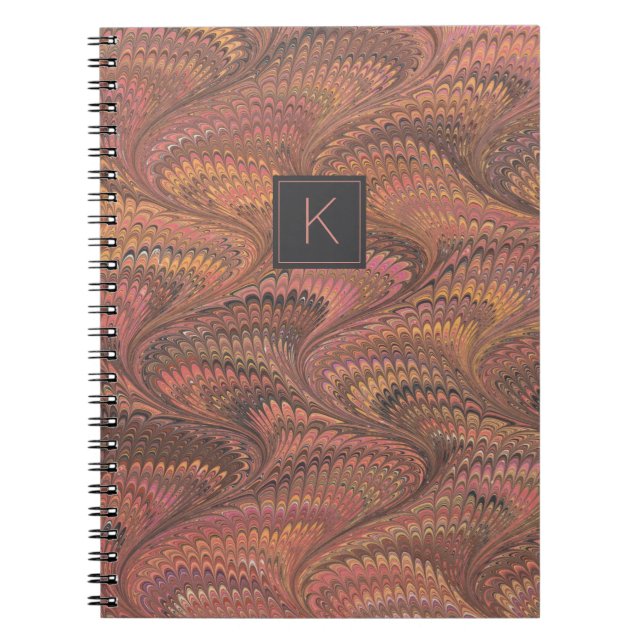 Caderno Espiral Notebook Elegante cor-de-rosa marrom monograma (Frente)
