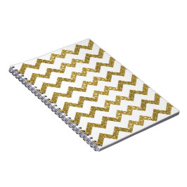 Caderno Espiral Notebook Elegante Dourado Glitter & White Strips