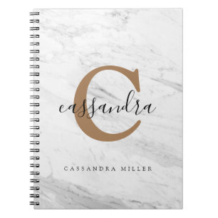 Caderno Espiral Notebook Elegante Dourado Monograma Marble