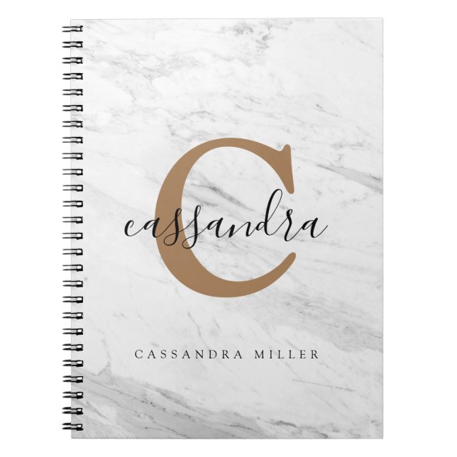 Caderno Espiral Notebook Elegante Dourado Monograma Marble (Frente)