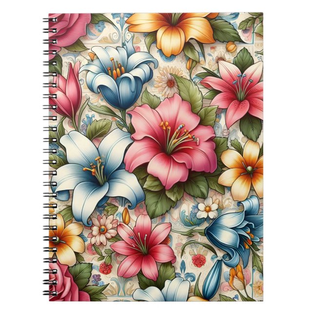 Caderno Espiral Notebook Elegante Floral Pattern (Frente)