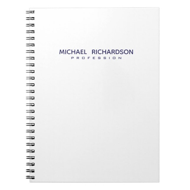 Caderno Espiral Notebook Elegante Masculino Branco Azul Personaliz (Frente)