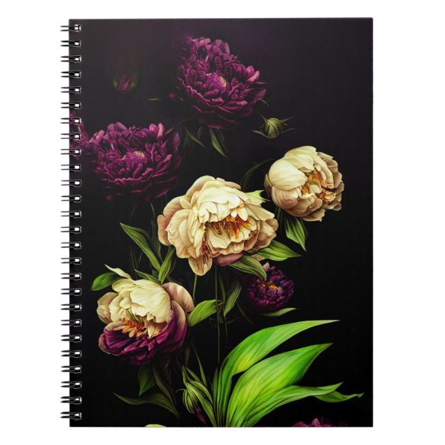 Caderno Espiral Notebook Elegante Peonies & Rosas Espiral (Frente)
