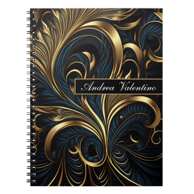 Caderno Espiral Notebook Elegante preto e Dourado (Frente)