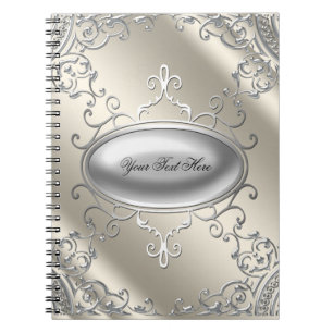 Caderno Espiral Notebook Elegante Silver Ivory Beige