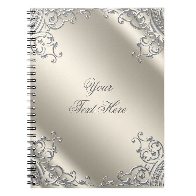 Caderno Espiral Notebook Elegante Silver Ivory Beige (Frente)