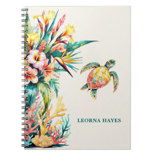 Caderno Espiral Notebook Elegante Tropical Floral Turtle