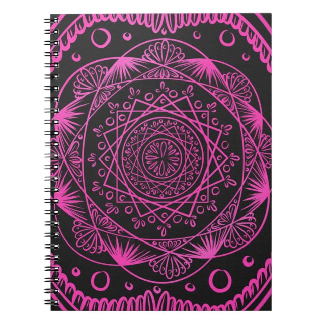 Caderno Espiral Notebook Elétrico Rosa Mandala (Frente)