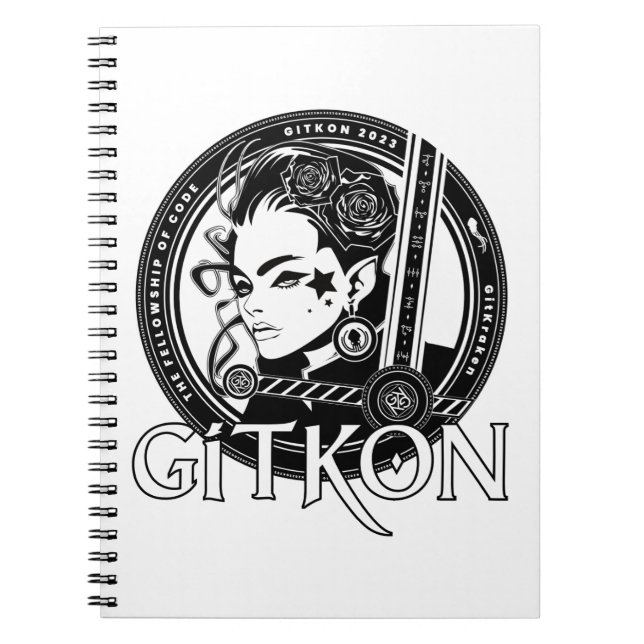 Caderno Espiral Notebook Elf | GitKon: A Fellowship of Code (Frente)