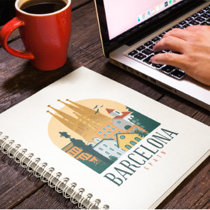 Caderno Espiral Notebook em linha de horizonte de Espanha Barcelon